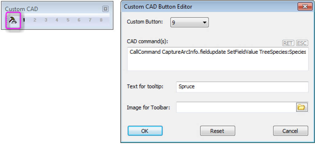 Paste or set a FieldUpdate string in Summit’s Custom CAD toolbar editor